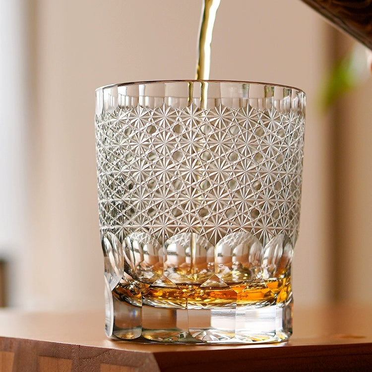 Edo Kiriko Handcrafted Royal Chrysanthemum Whisky Glass With Wooden Box