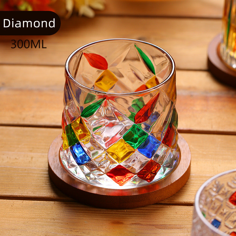 Rotating Multi Color Stained Whiskey Glass With Gift Box - MASU