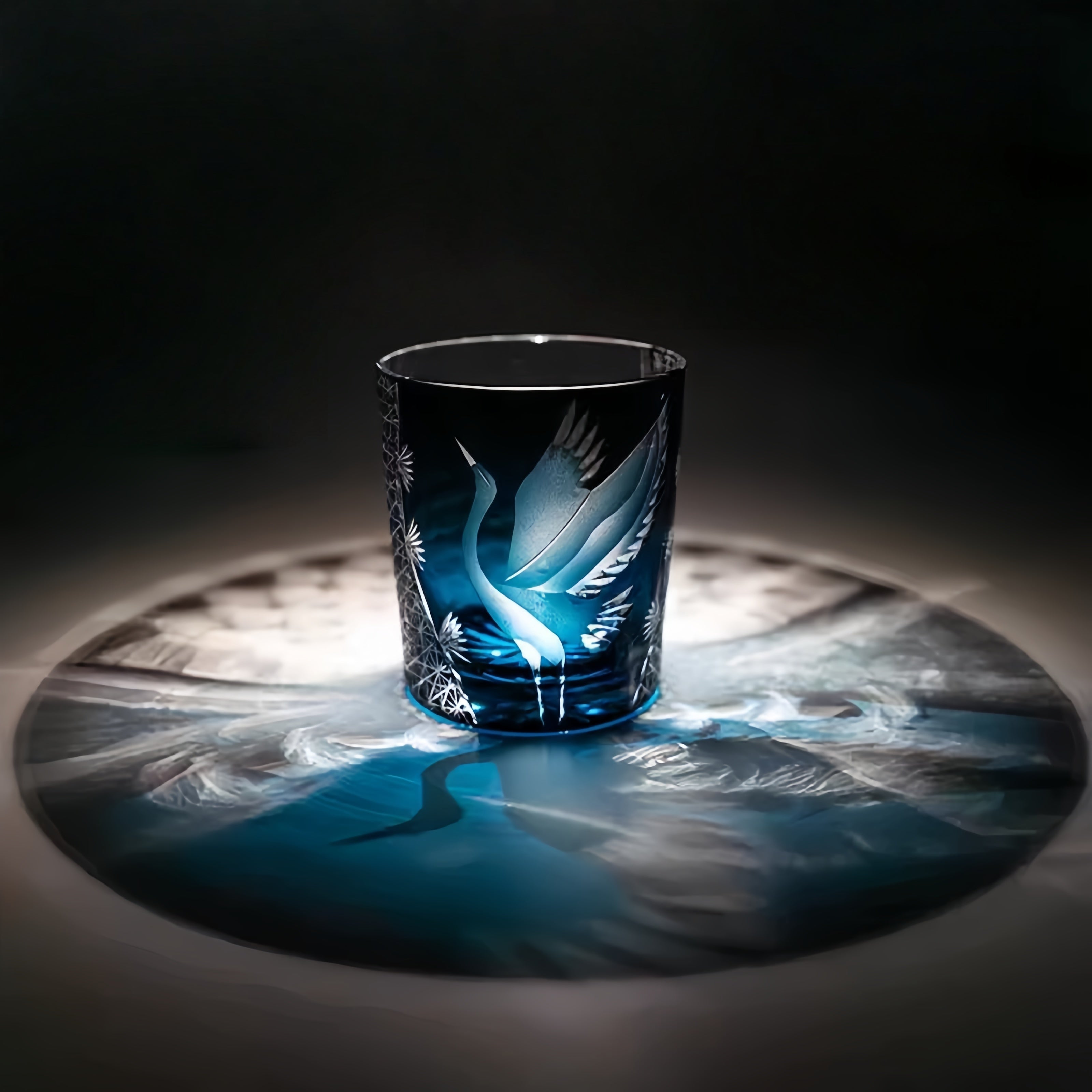 Edo Kiriko Handcrafted Soaring Crane Whisky Glass With Wooden Box