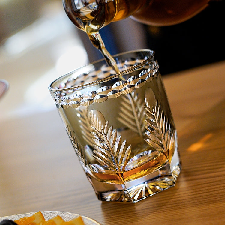 Edo Kiriko Handcrafted Avaire Plum Artistry Whisky Glass With Wooden Box