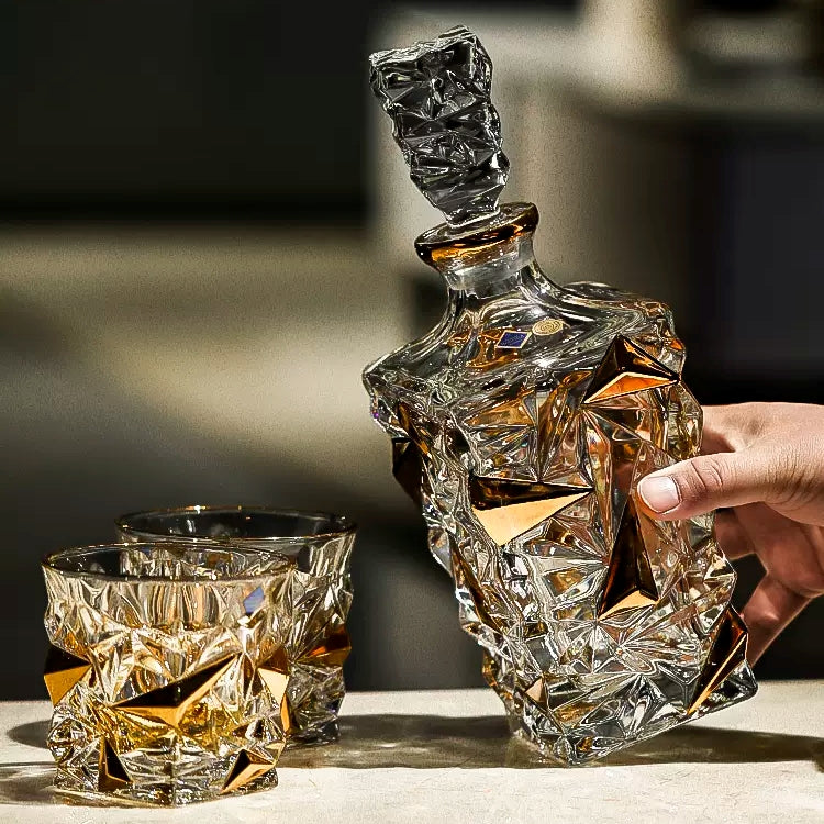 Bohemia Gold-Accented Crystal Whisky Decanter Set