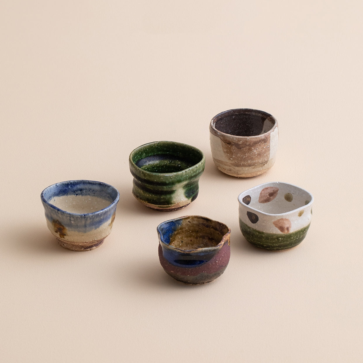 Hatsuichi Mino Ware Handcrafted No-no-Shuukaku Ceramic Tea Cups Set Of Five