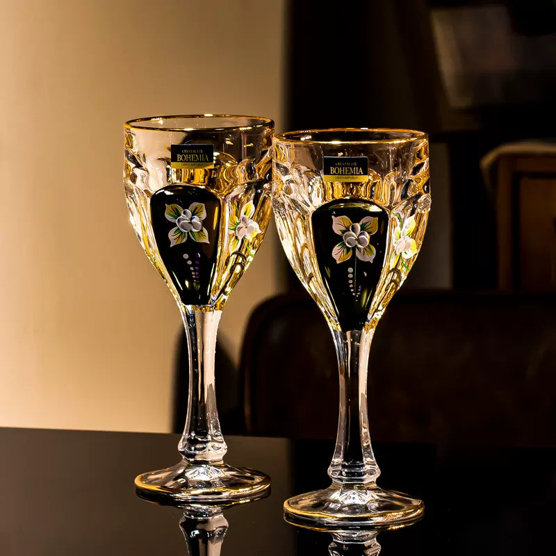 Bohemia Gold Enamel Wine Glasses Decanter Gift Set