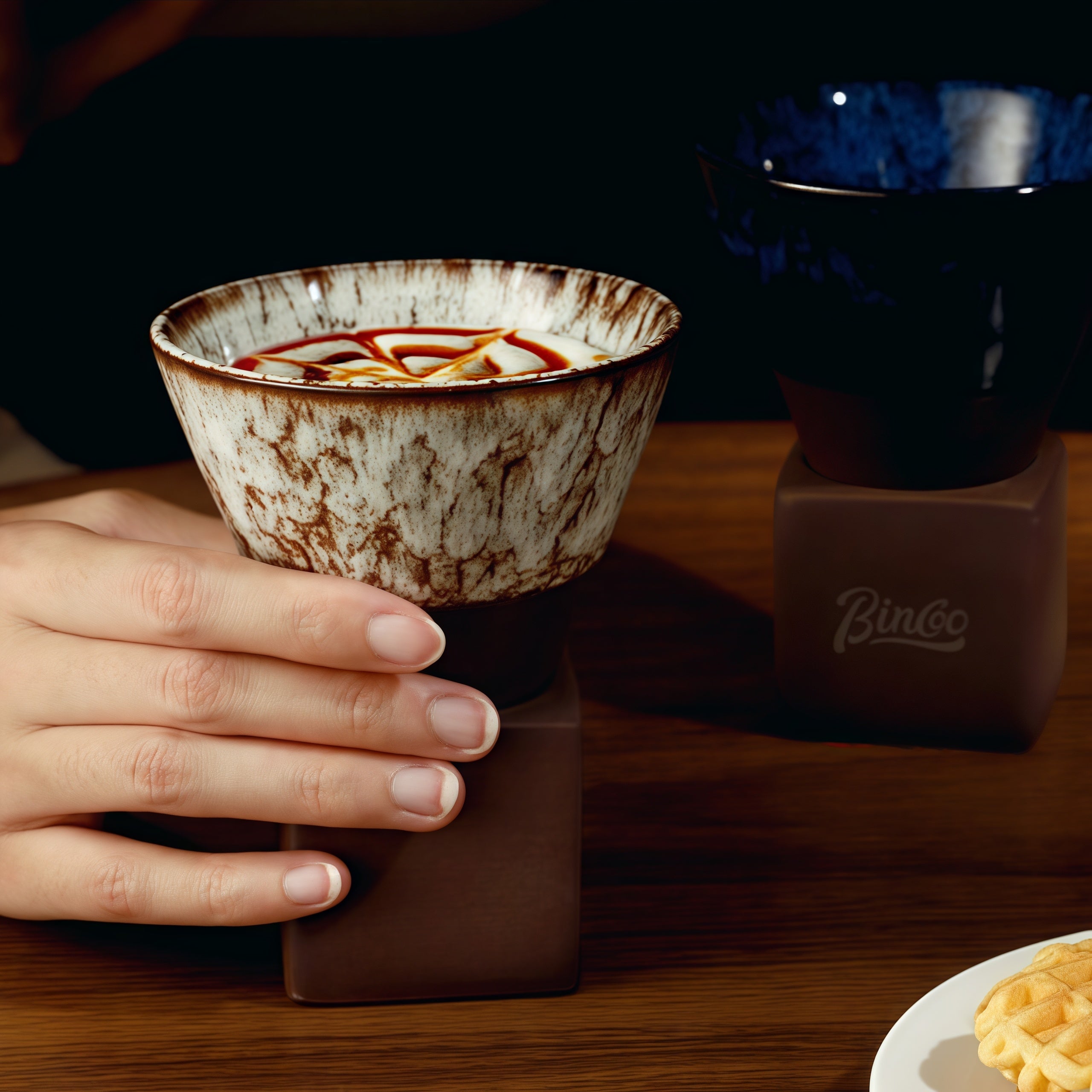 Handcrafted Glaze Cone Ceramic Coffee Cup with Stand