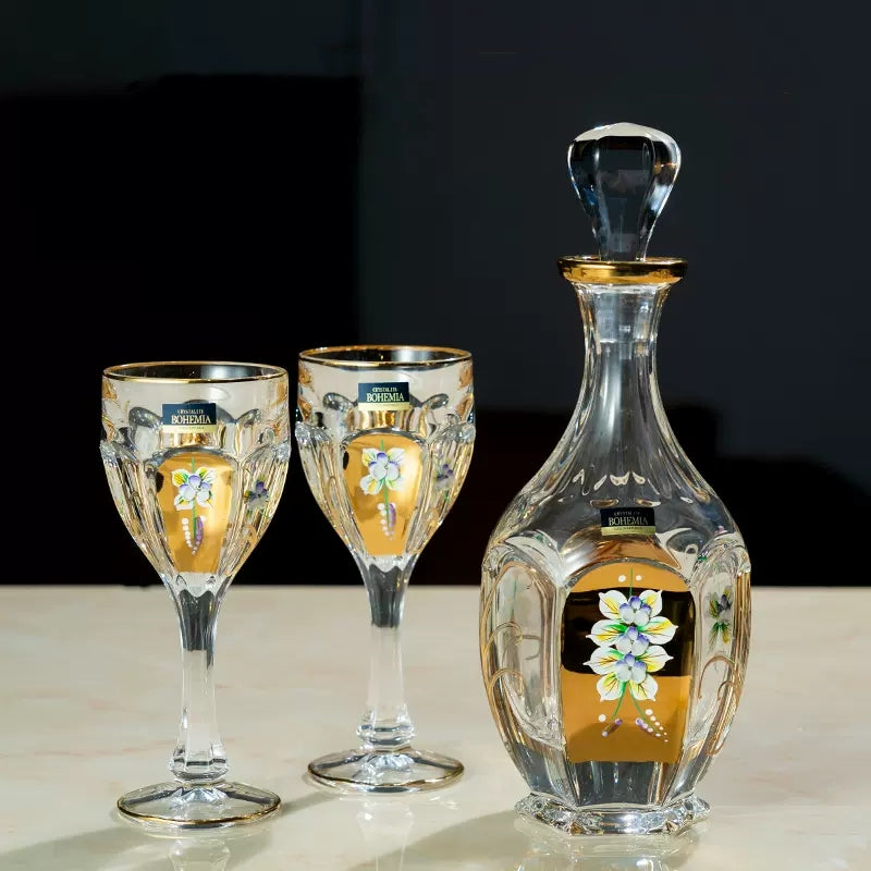 Bohemia Gold Enamel Wine Glasses Decanter Gift Set