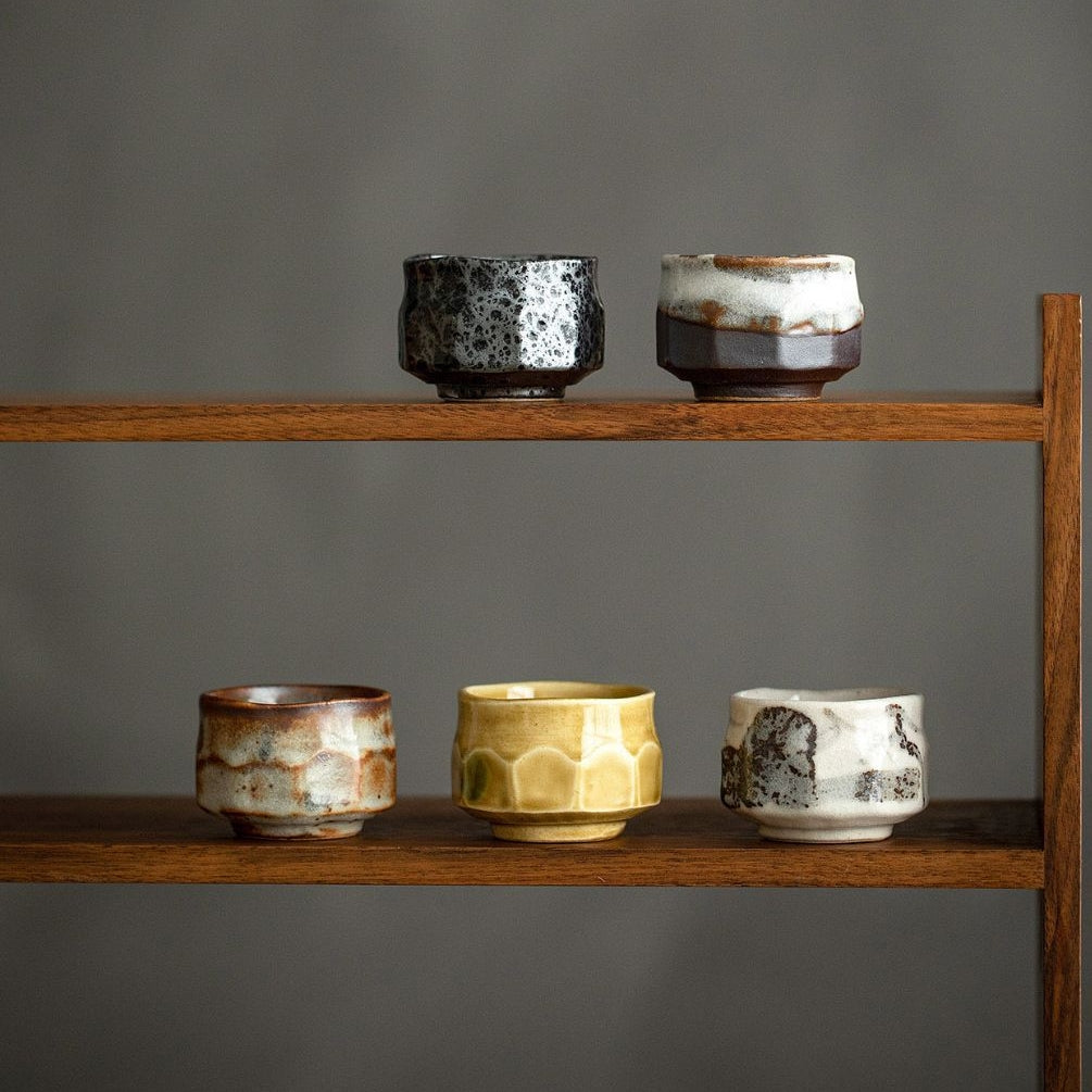 Hatsuichi Mino Ware Handcrafted Yusetsu Ceramic Tea Cups Set Of Five