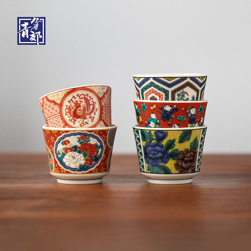 Kutaniyaki Handcrafted Vintage Tea Cup Set of Five