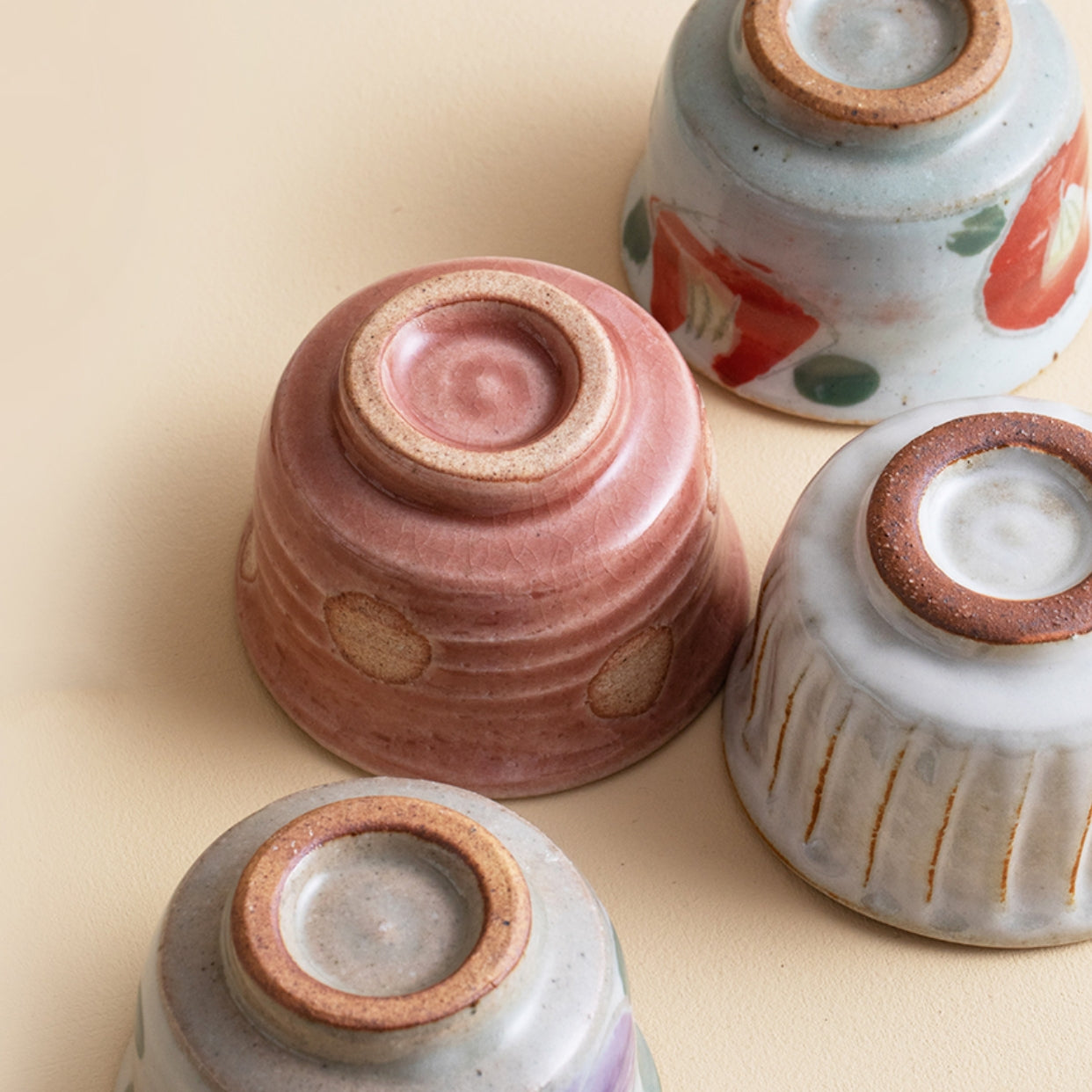 Hatsuichi Mino Ware Handcrafted Haru-no-Sato Ceramic Tea Cups Set Of Five