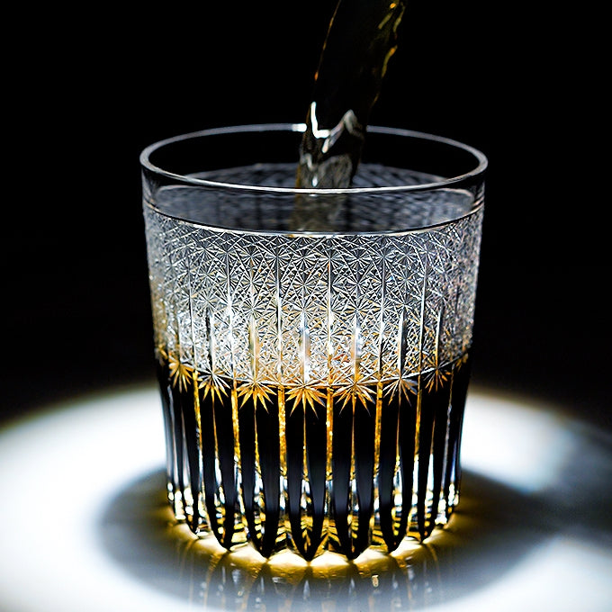 Edo Kiriko Handcrafted Violet Peacock Whiskey Glass With Wooden Box