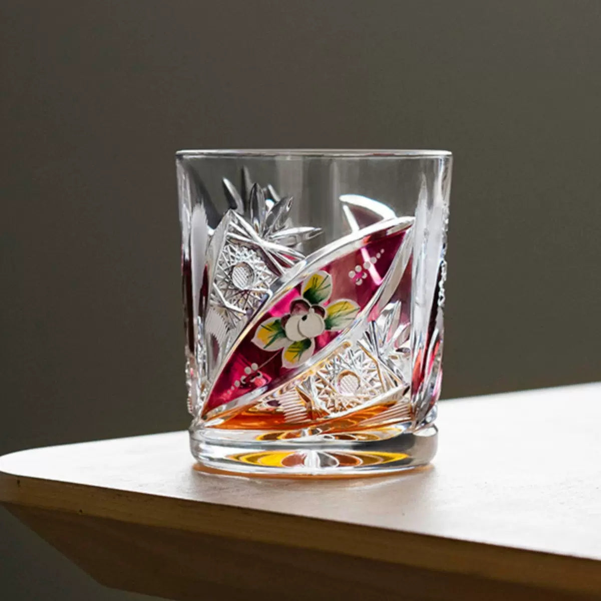 Bohemia Floral Enamel Crystal Whisky Glasses Gift Set Of Two