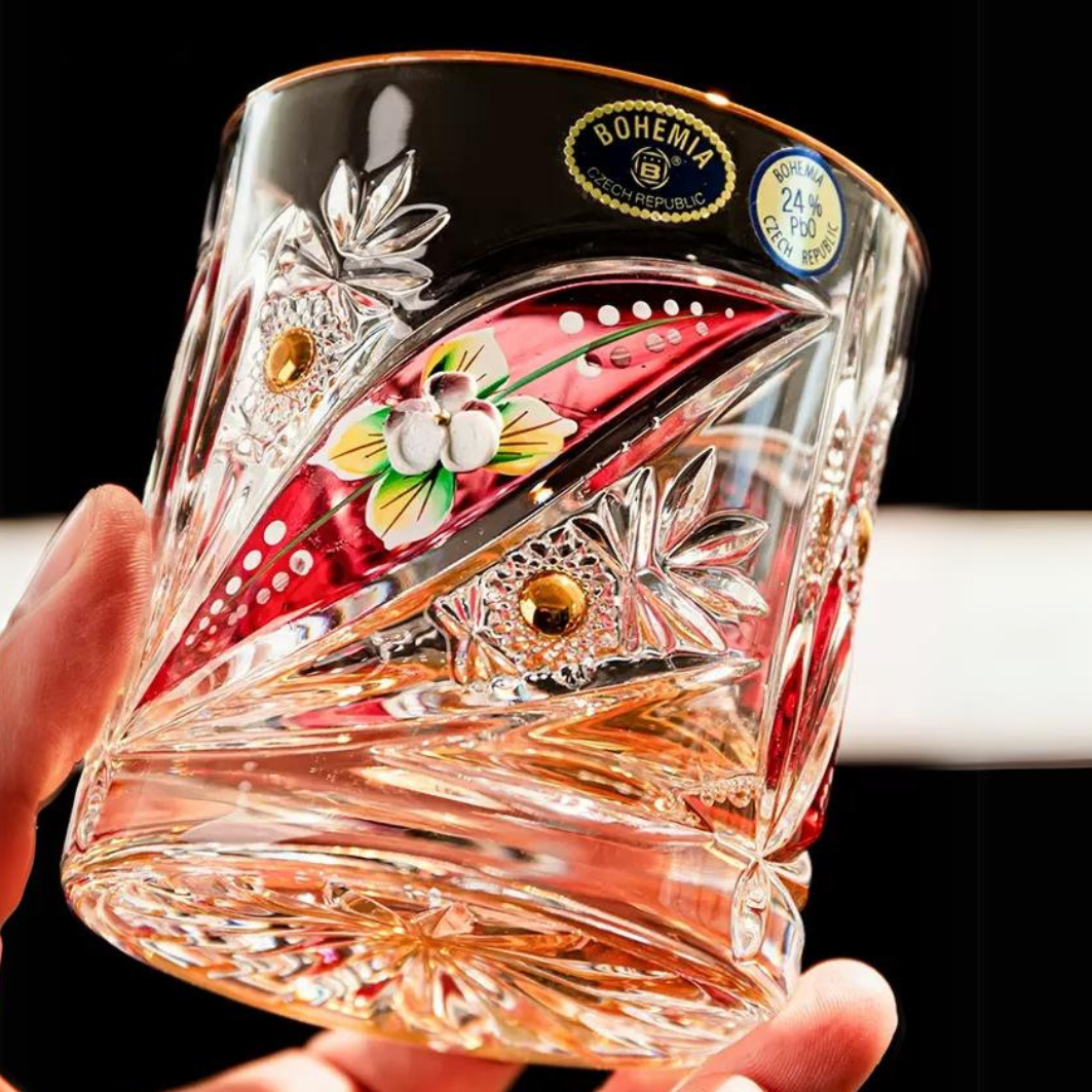 Bohemia Floral Enamel Crystal Whisky Glasses Gift Set Of Two