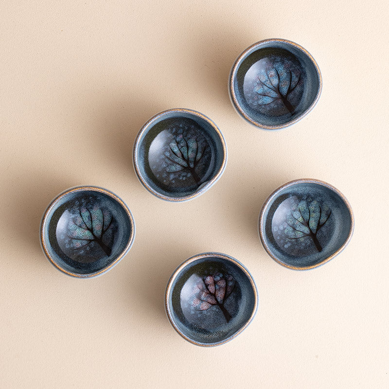 Nunobiki Ware Handcrafted Komorebi Tea Cup Set of Five