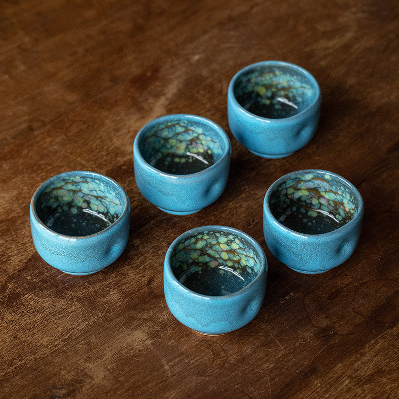 Nunobiki Ware Handcrafted Unkai Tea Cup Set of Five