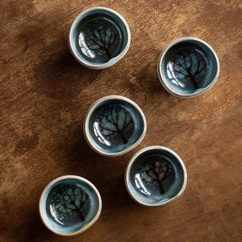 Nunobiki Ware Handcrafted Komorebi Tea Cup Set of Five