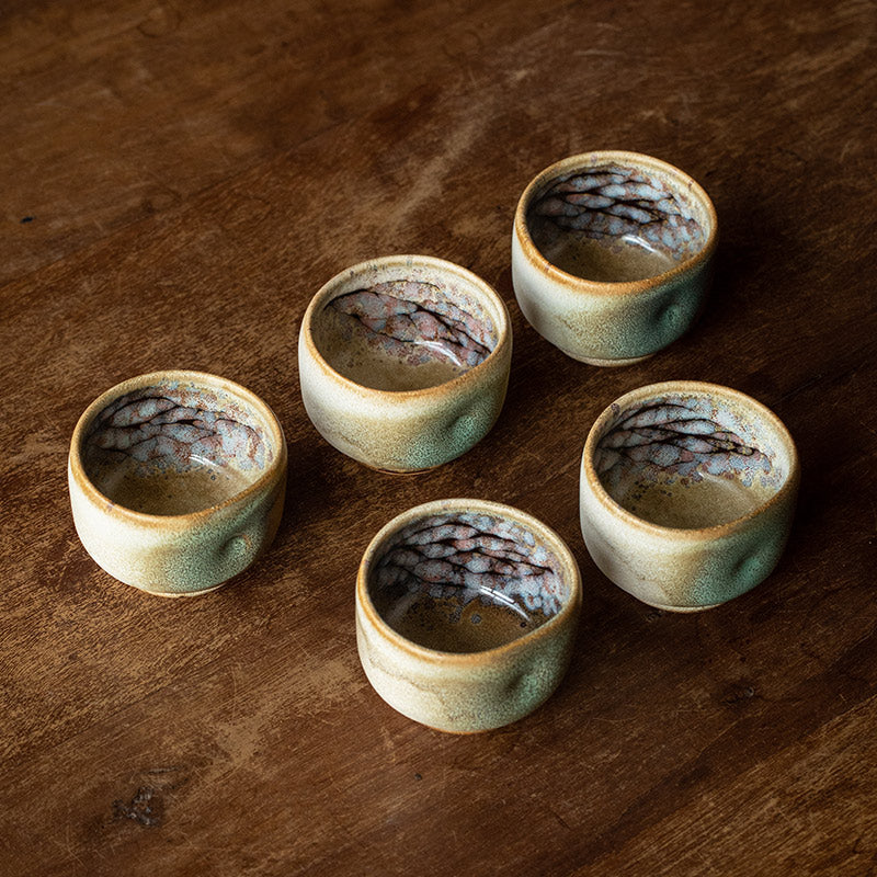 Nunobiki Ware Handcrafted Yukifubuki Tea Cup Set of Five