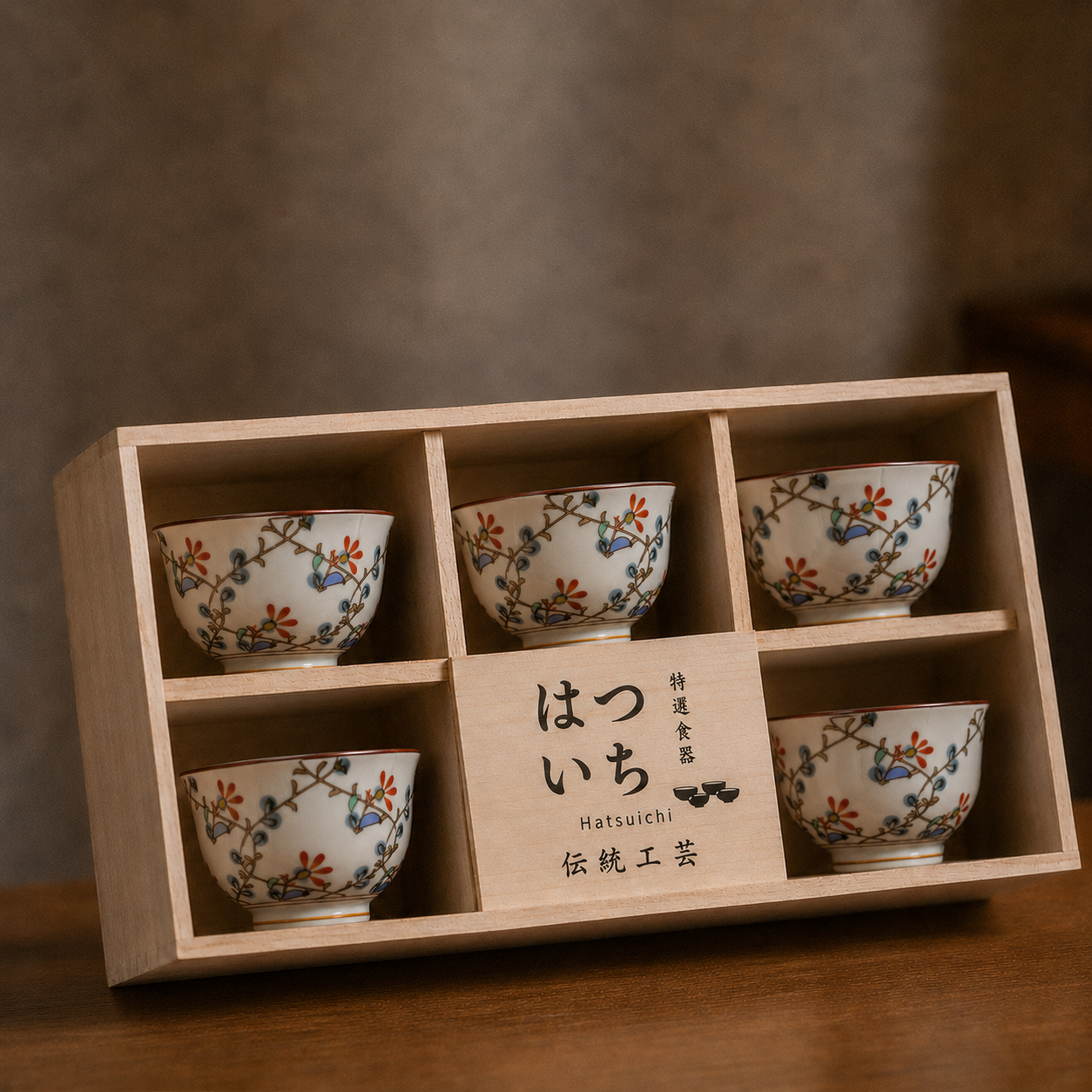 Hatsuichi Arita Ware Nishiki Kusabana Ceramic Teacup Set of Five