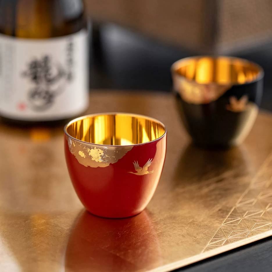 Yamanaka Shikki Harmony Golden Crane Goblet With Gift Box
