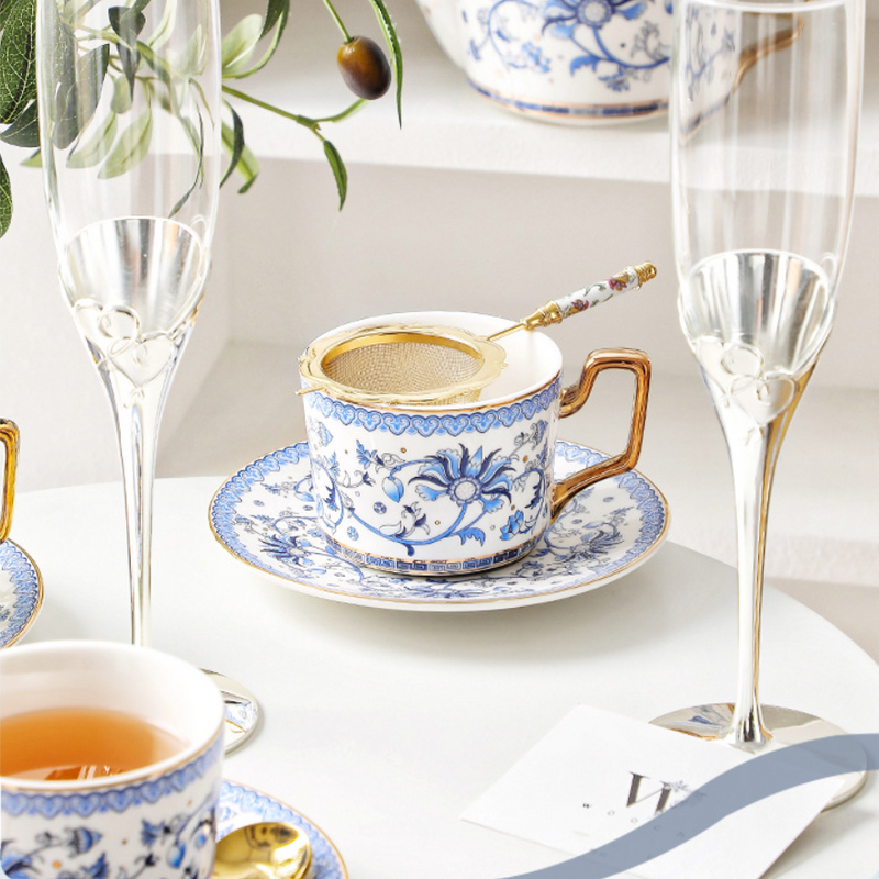 Blue Floral Harmony Ceramic Tea Cup Wedding Gift Sets - MASU