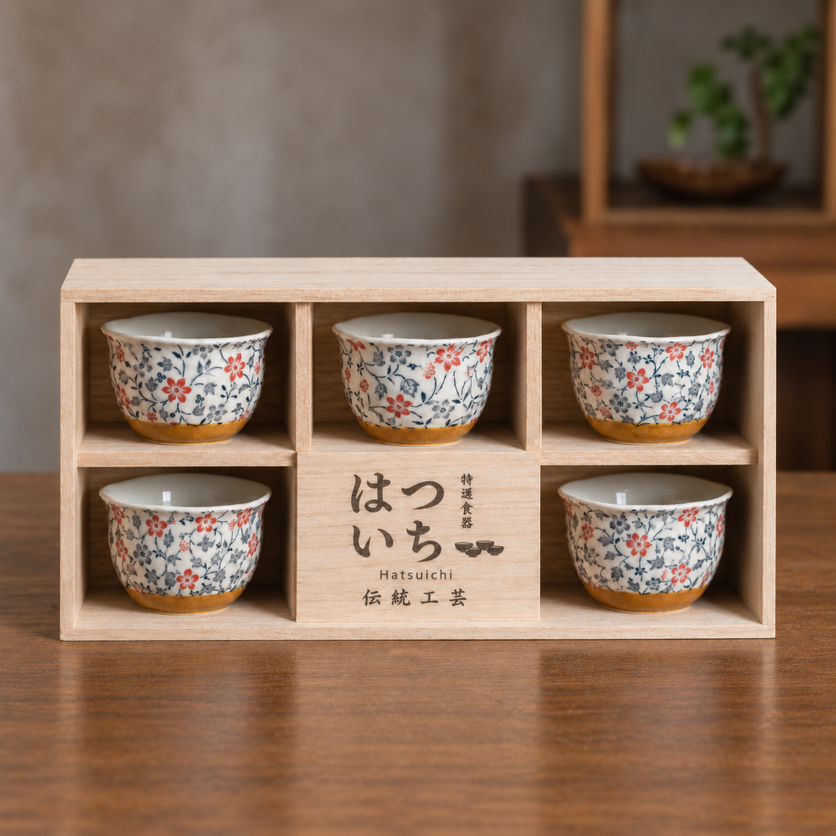 Hatsuichi Mino Ware Usuzakura Ceramic Teacup Set of Five