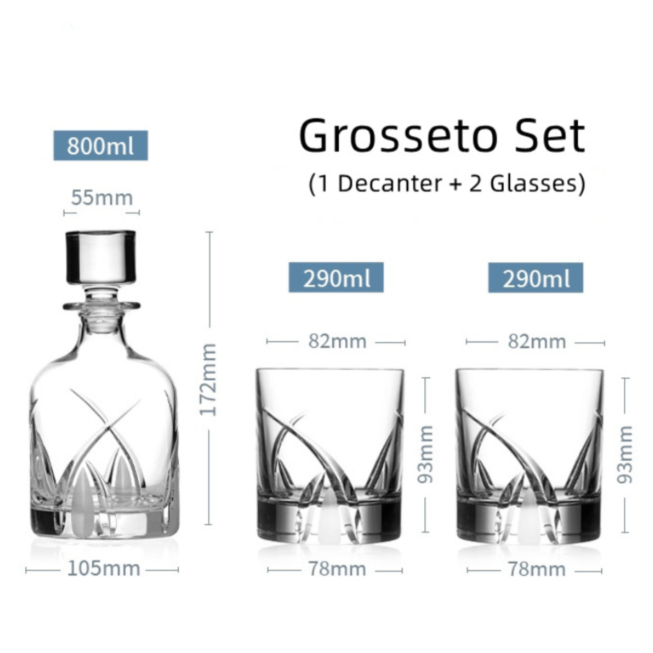 Davinci Italian Whisky Glasses With Decanter Sets