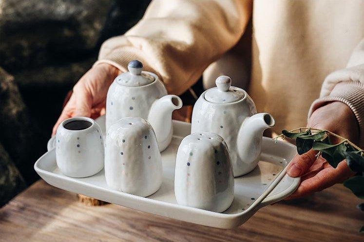 Japanese Handcrafted Ceramic Dotted Condiment Set - MASU