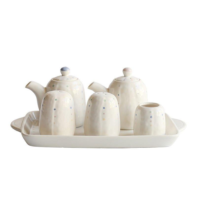 Japanese Handcrafted Ceramic Dotted Condiment Set - MASU