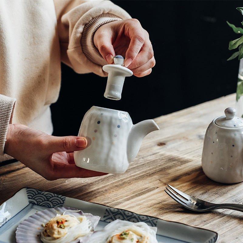 Japanese Handcrafted Ceramic Dotted Condiment Set