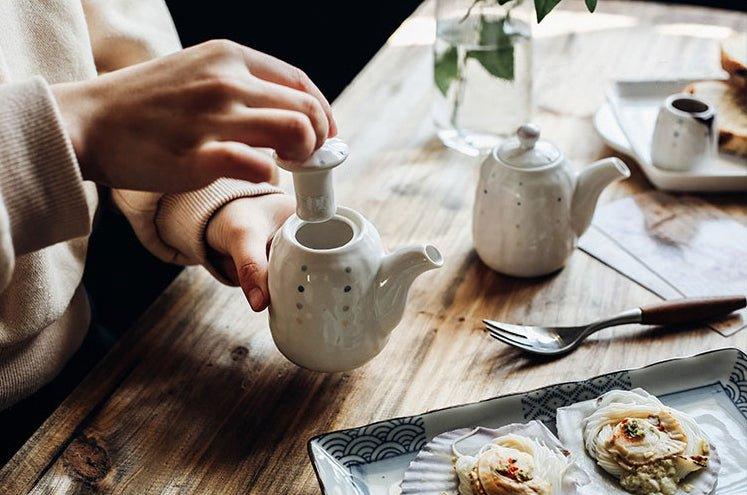 Japanese Handcrafted Ceramic Dotted Condiment Set - MASU