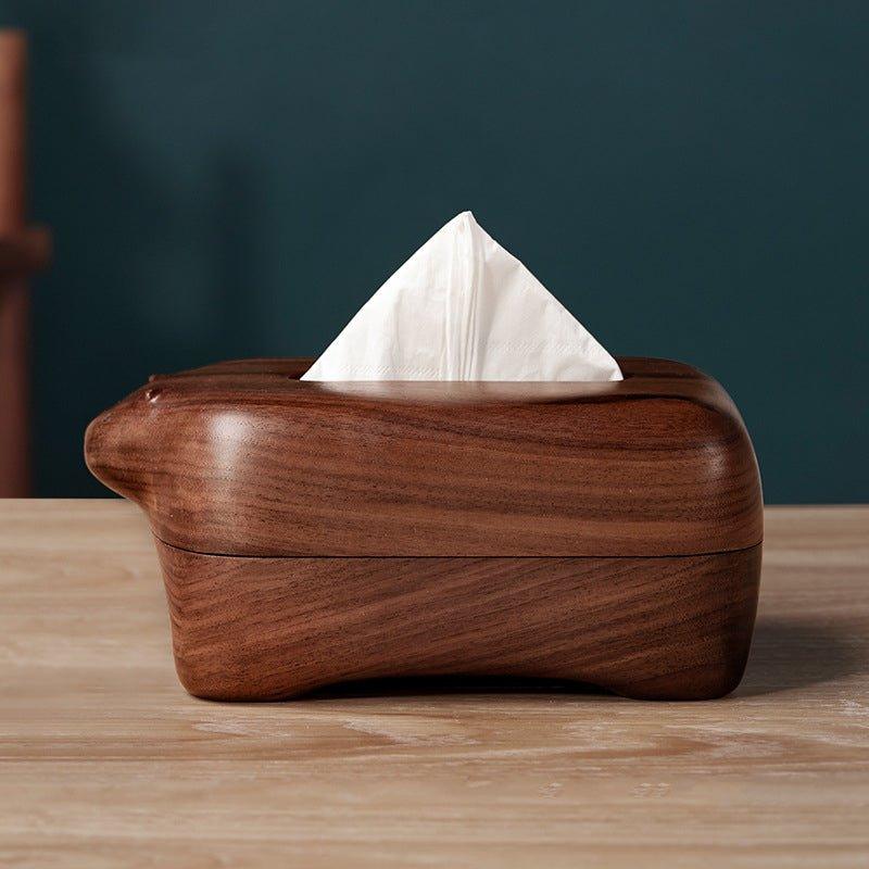 Handcraft Bear Shaped Walnut Wood Tissue Box With Magnetic Cover - MASU