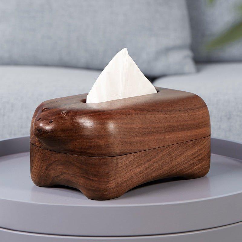 Handcraft Bear Shaped Walnut Wood Tissue Box With Magnetic Cover - MASU
