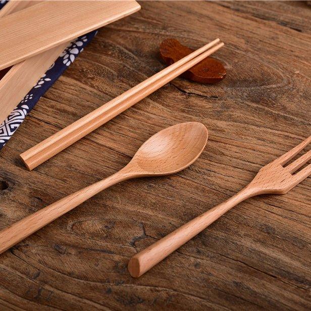 Japanese Minimalistic Wooden Utensil Set With Box - MASU