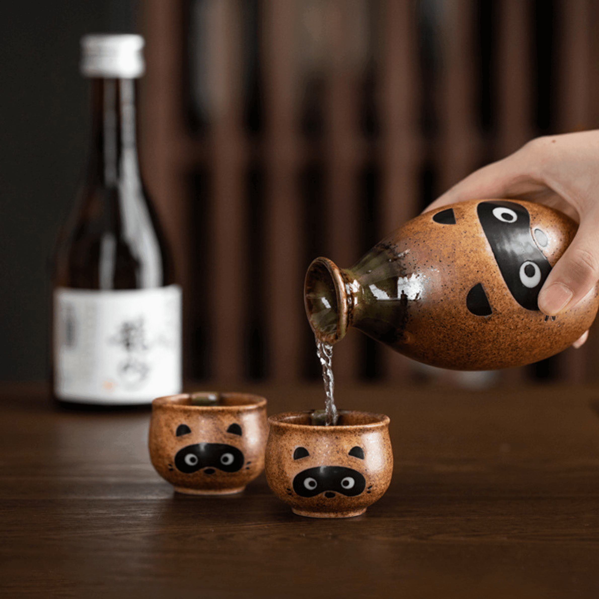 Japanese Ceramic Tanuki (Raccoon) Sake Set - MASU