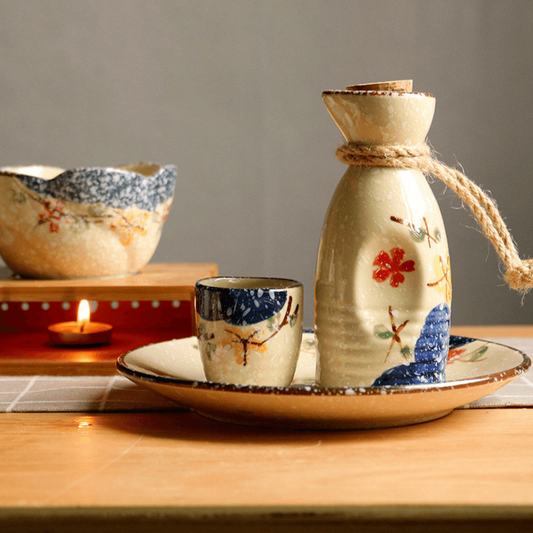 Japanese Sakura Sake Ceramic Flagon Sets - MASU