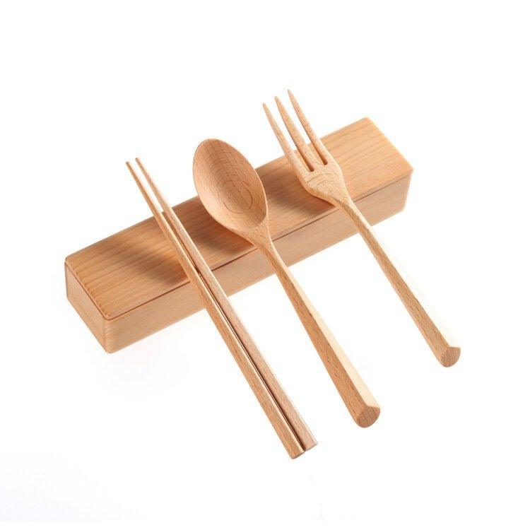 Japanese Minimalistic Wooden Utensil Set With Box - MASU