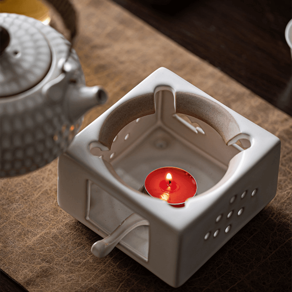 Handcrafted Ceramic White Dimpled Boiler With Candle Stove - MASU