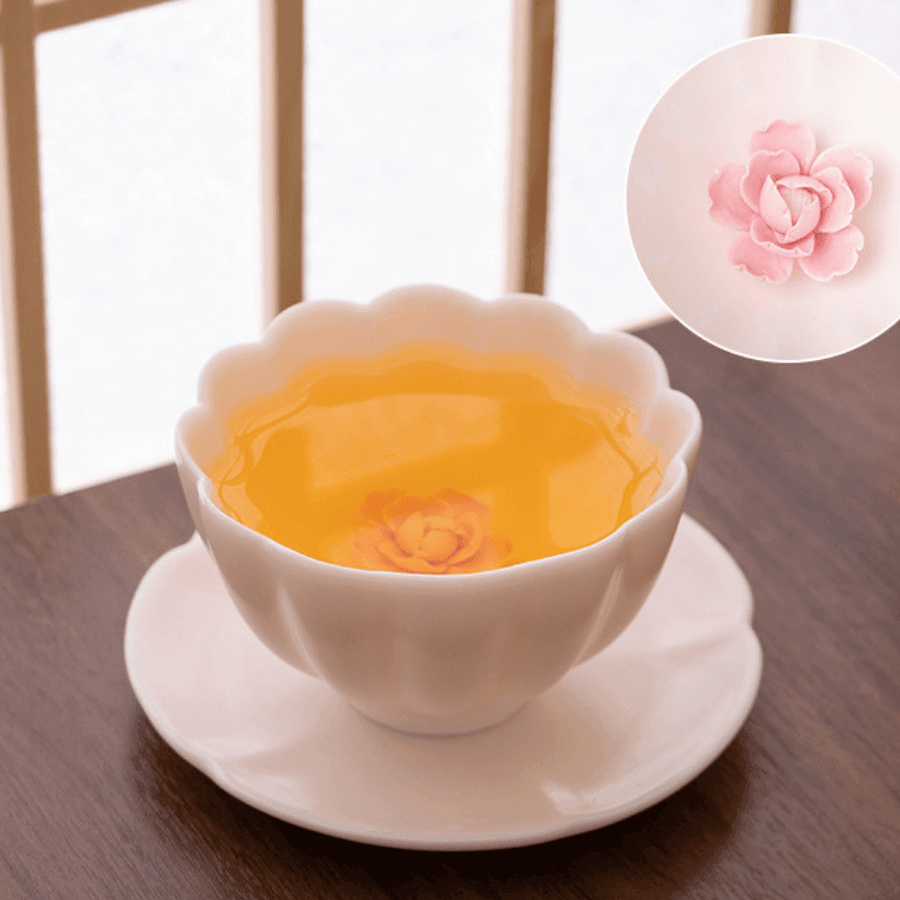 Handcrafted Ceramic Tea Cup With Embedded Ceramic Rose - MASU