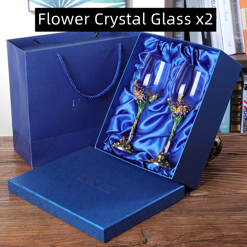 Metallic Flower Crystal Wine Glasses With Decanter Gift Sets - MASU