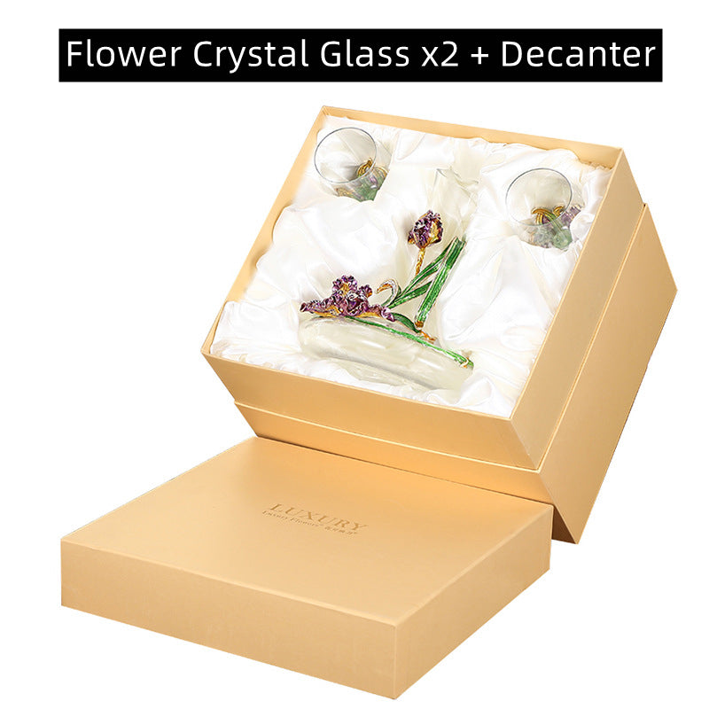 Metallic Flower Crystal Wine Glasses With Decanter Gift Sets - MASU