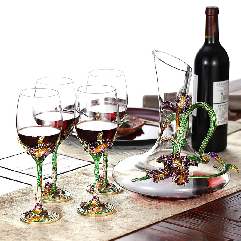Metallic Flower Crystal Wine Glasses With Decanter Gift Sets - MASU