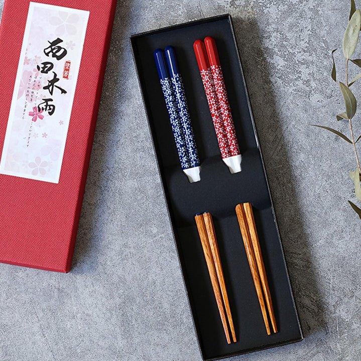 Japanese Handcrafted Wooden Sakura Themed Chopsticks Set - MASU