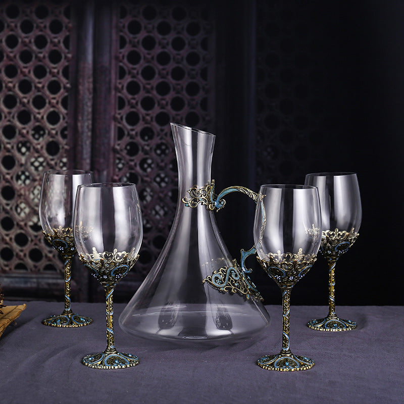 Turquoise Vine Crystal Wine Glasses with Decanter Suitcase Set - MASU
