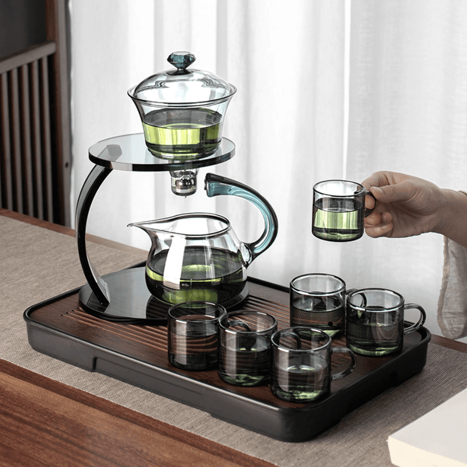 OIMG High Boron Glass Cold and Heat Resistant Tea Set,Magnetic Induction  Automatic Tea Brewing Teaware Sets,with Teacups,Tureens