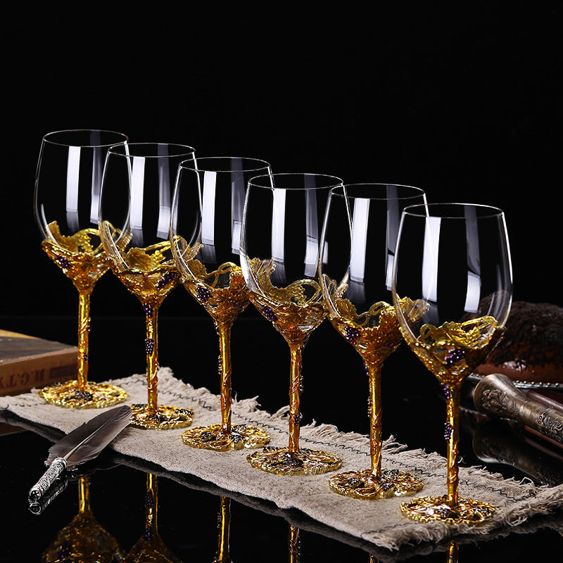 Golden Vine Crystal Wine Glasses with Decanter Suitcase Set - MASU