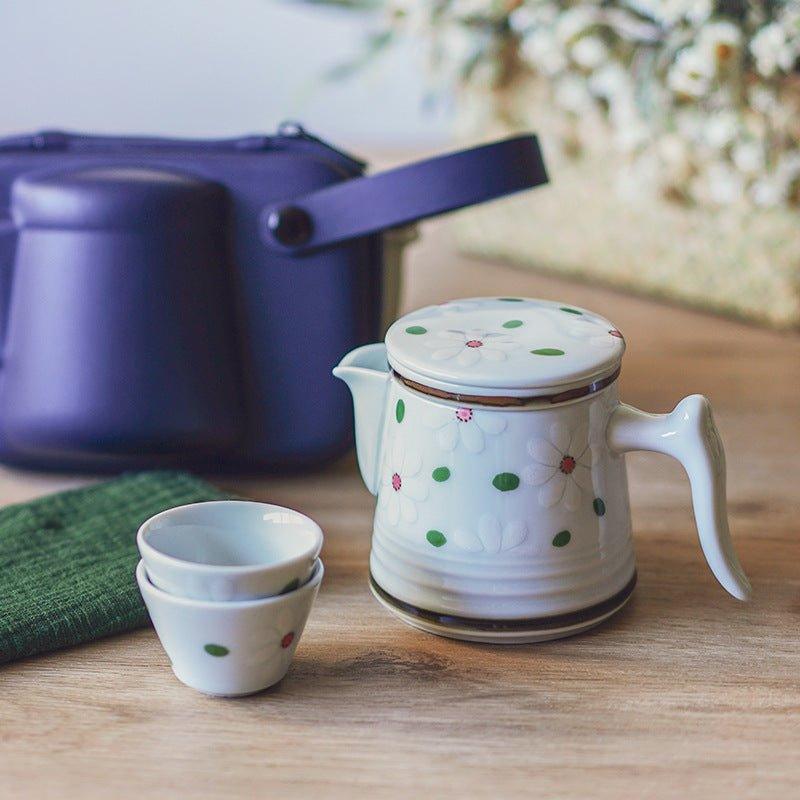 Japanese Ceramic Flower Tea Pot Sets With Carrying Case - MASU