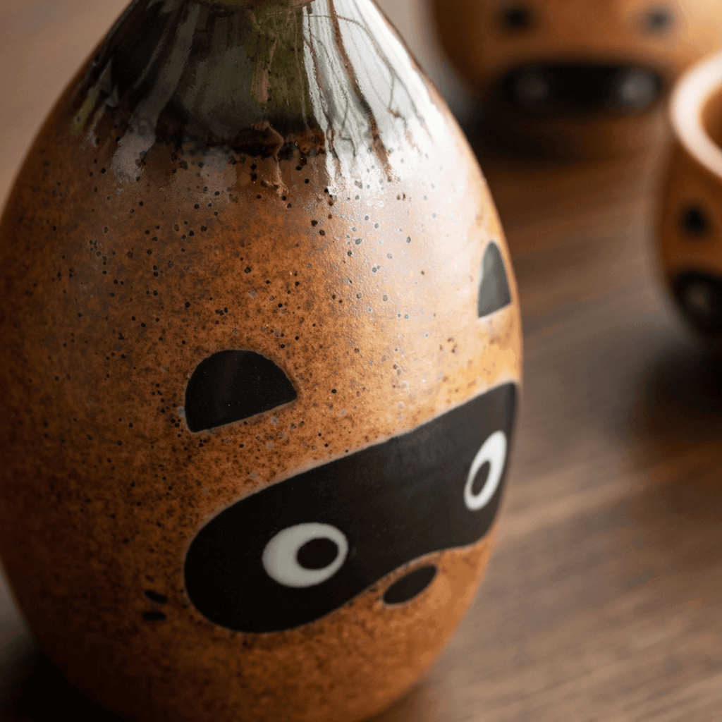 Japanese Ceramic Tanuki (Raccoon) Sake Set MASU