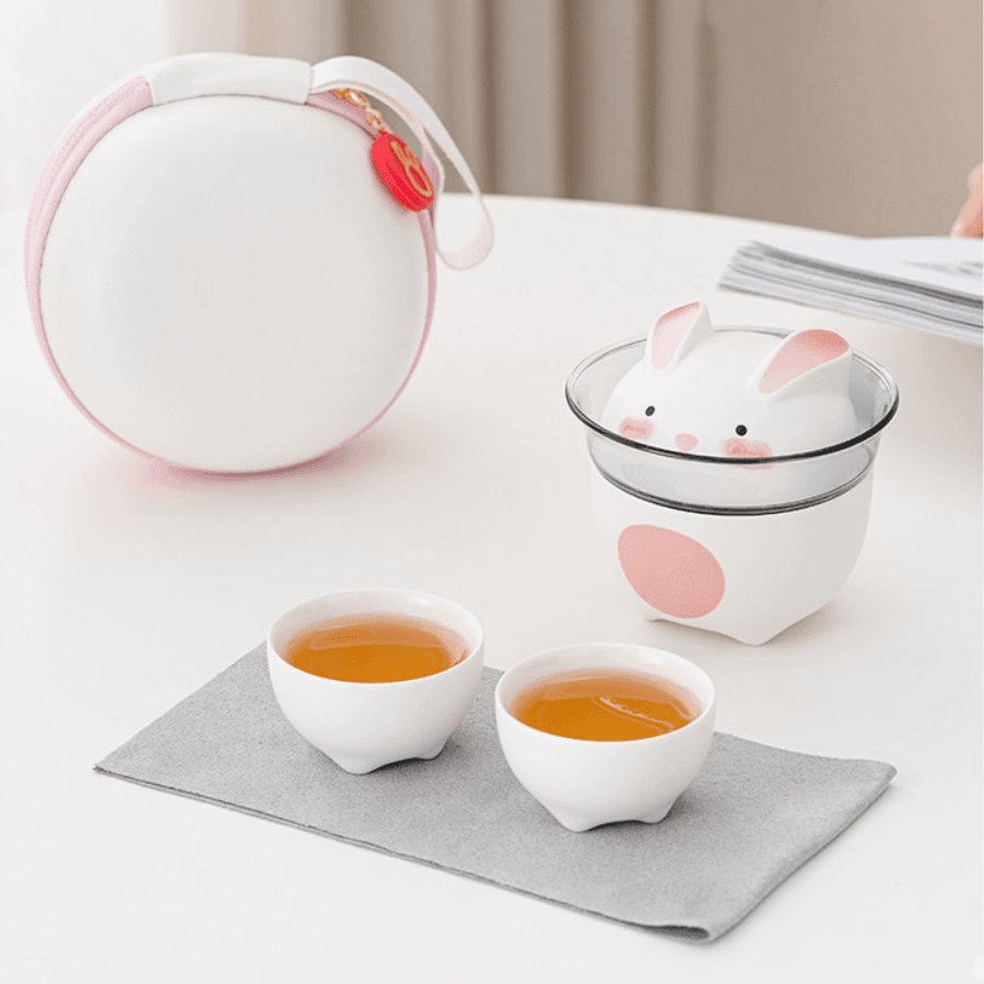 Ceramic Bunny Tea Set With Carrying Case - MASU