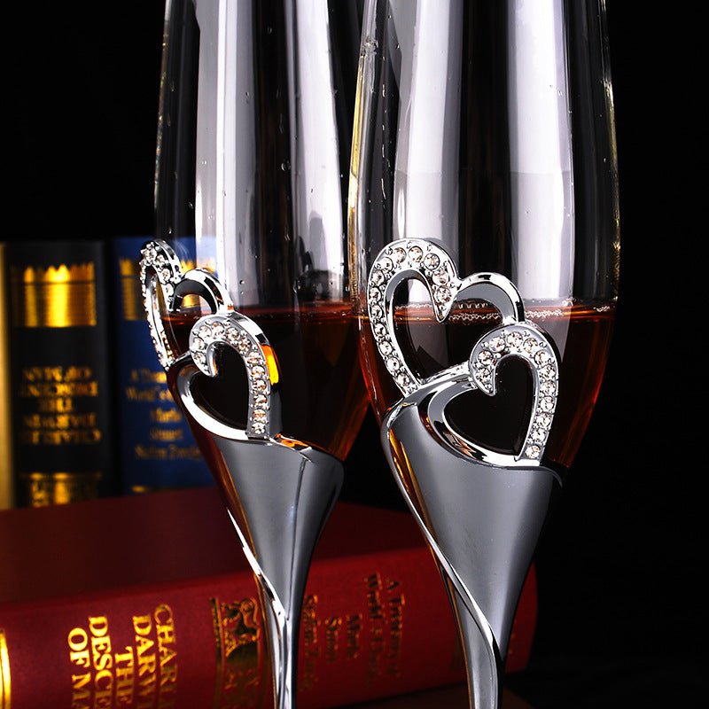 Metallic Crystal Heart Champagne Crystal Glass Gift Set - MASU