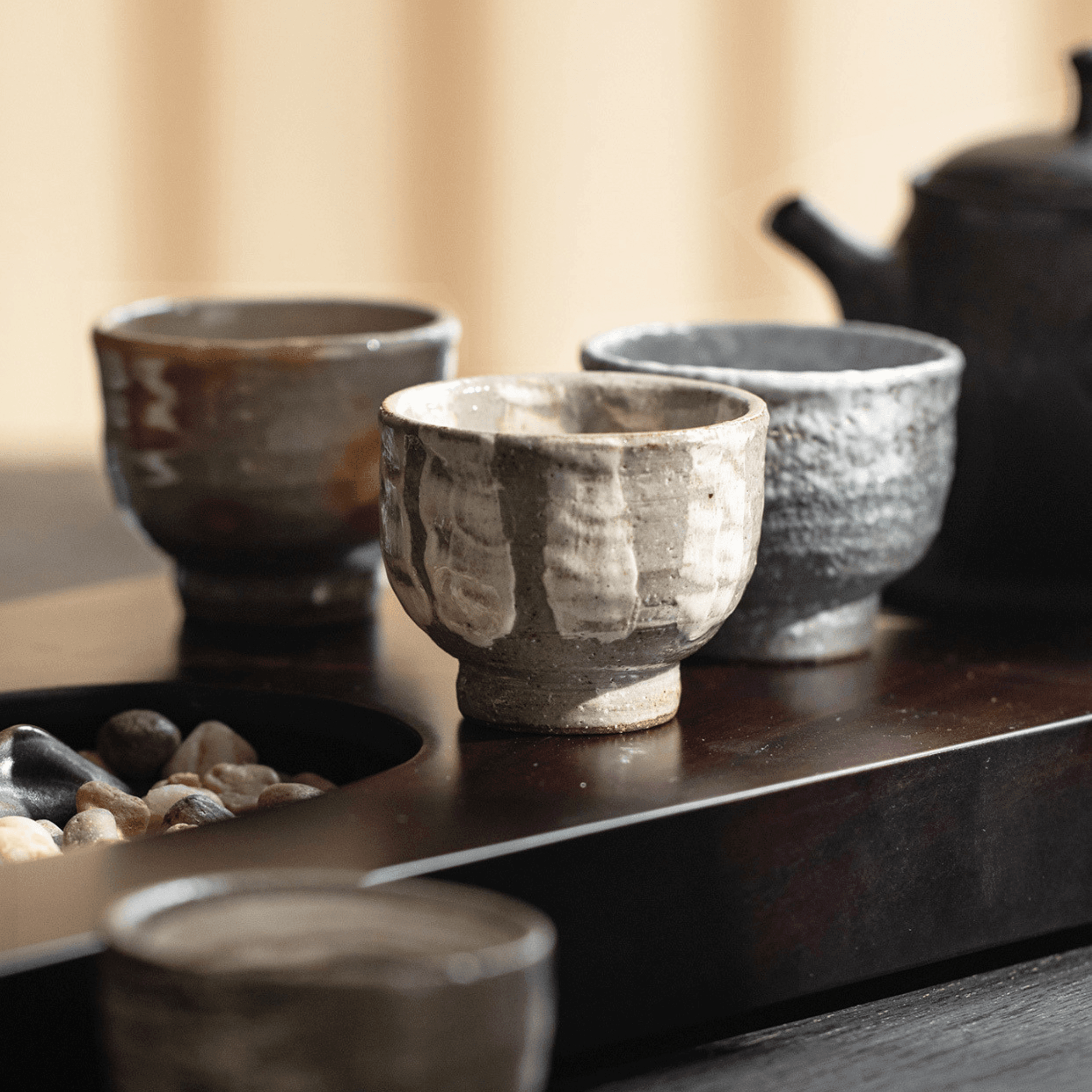 Japanese Handcrafted Sandy Textured Banko Ware Tea Cup Set - MASU