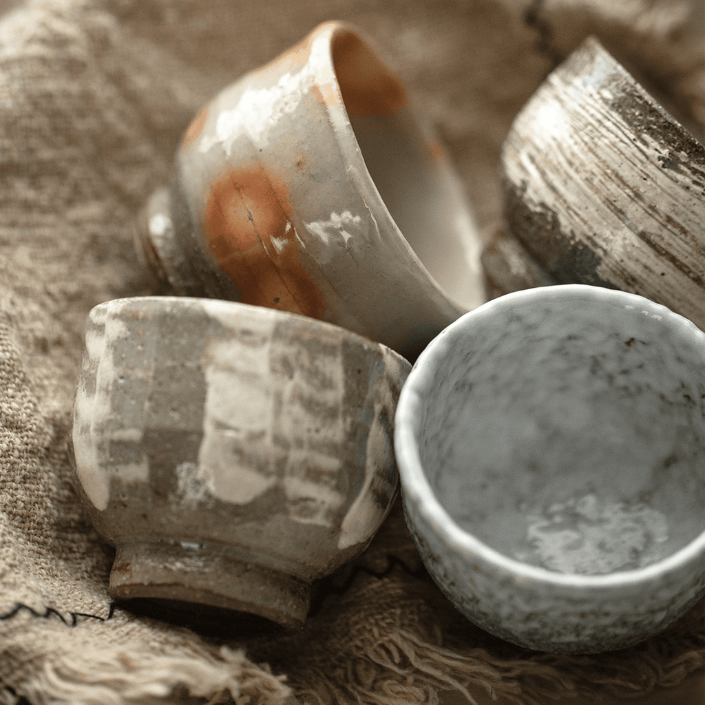 Japanese Handcrafted Sandy Textured Banko Ware Tea Cup Set - MASU