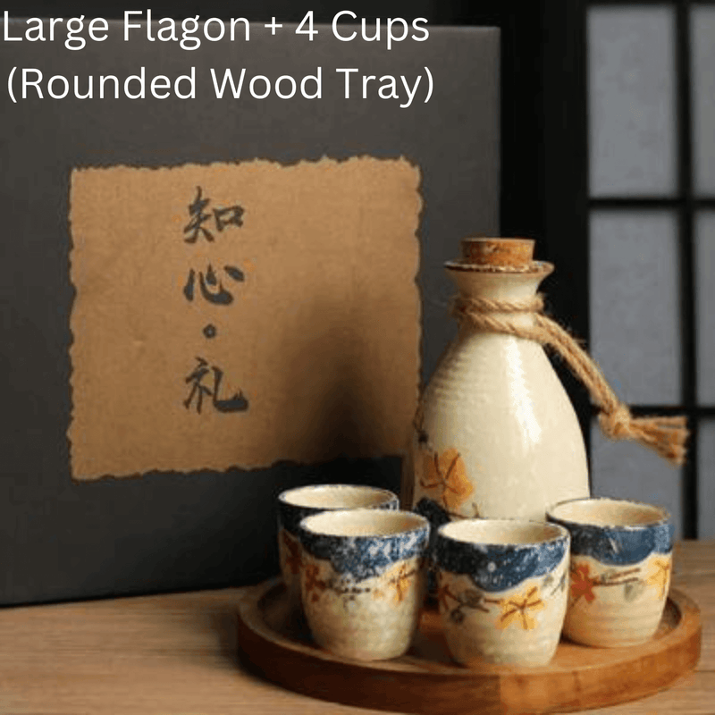 Japanese Sakura Sake Ceramic Flagon Sets - MASU